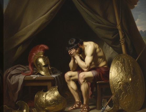 전우의 죽음을 슬퍼하며 복수를 다짐하는 아킬레우스 일러스트