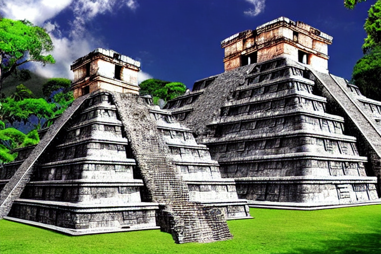 푸른잔디밭-석조건축물-신전