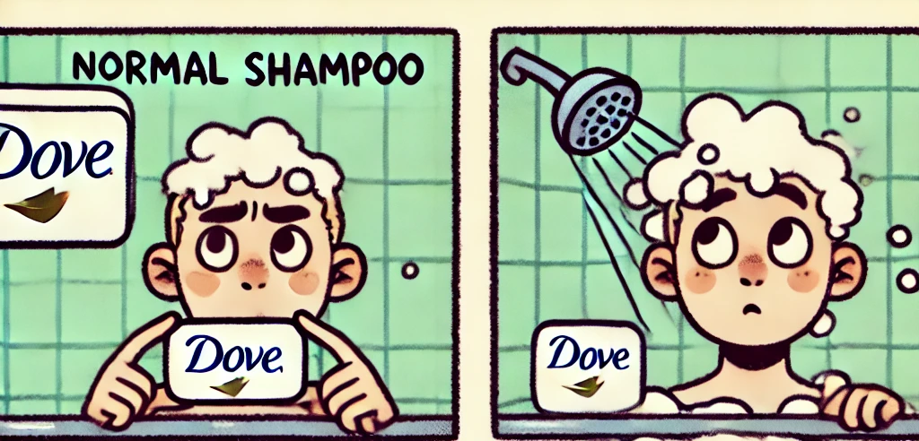 도브비누로 머리감는 모습