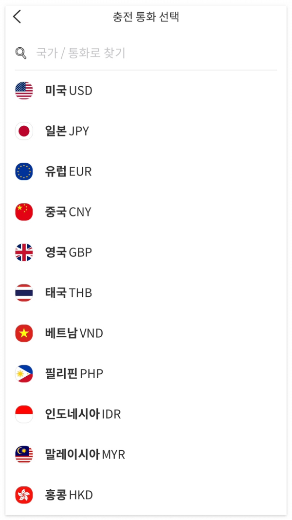 트래블월렛 환전 통화 목록