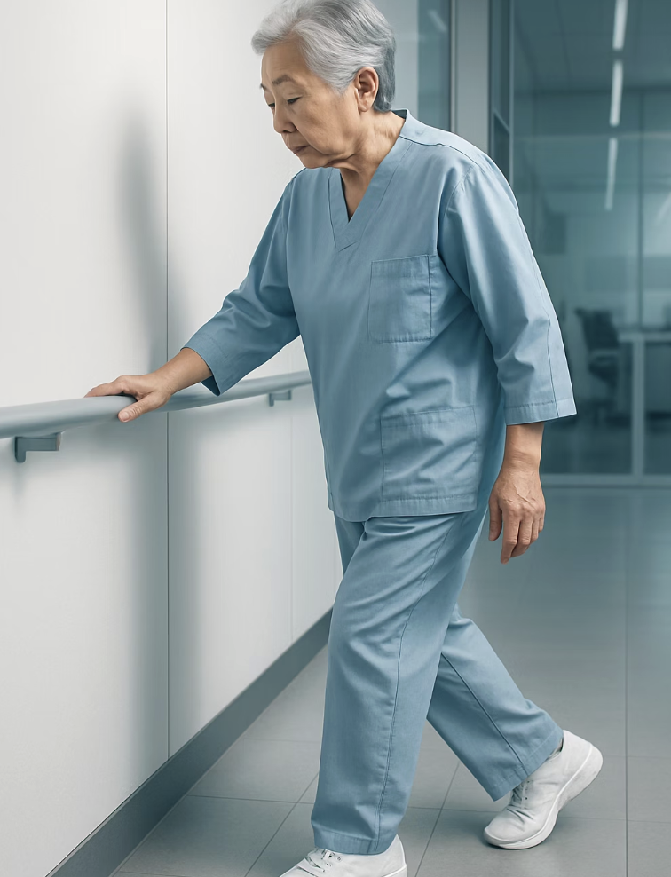 벽이나 의자를 잡고, 첫걸음 내딛기