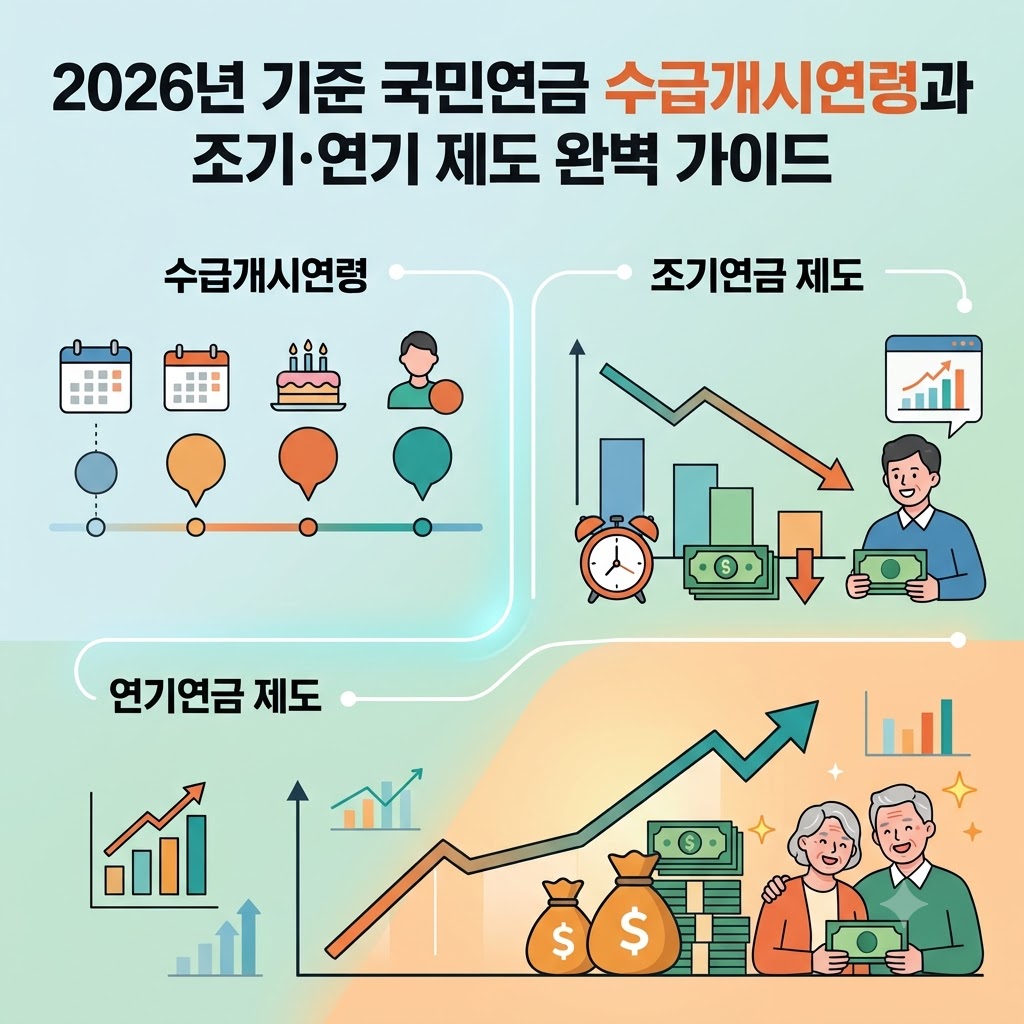 국민연금의 조기연금과 연기연금의 제도를 설명한 인포그래픽