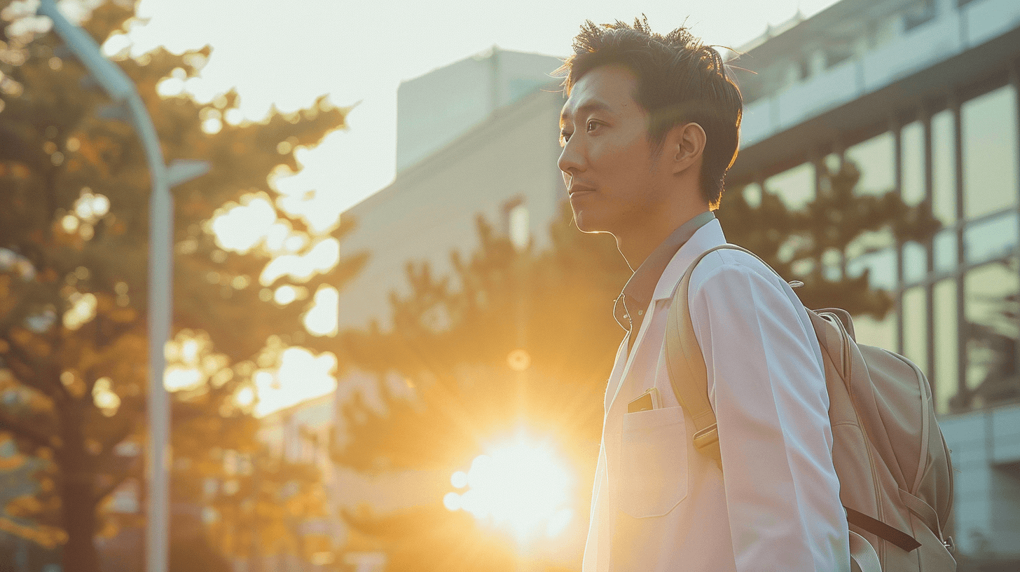 석양과-함께-서-있는-의사