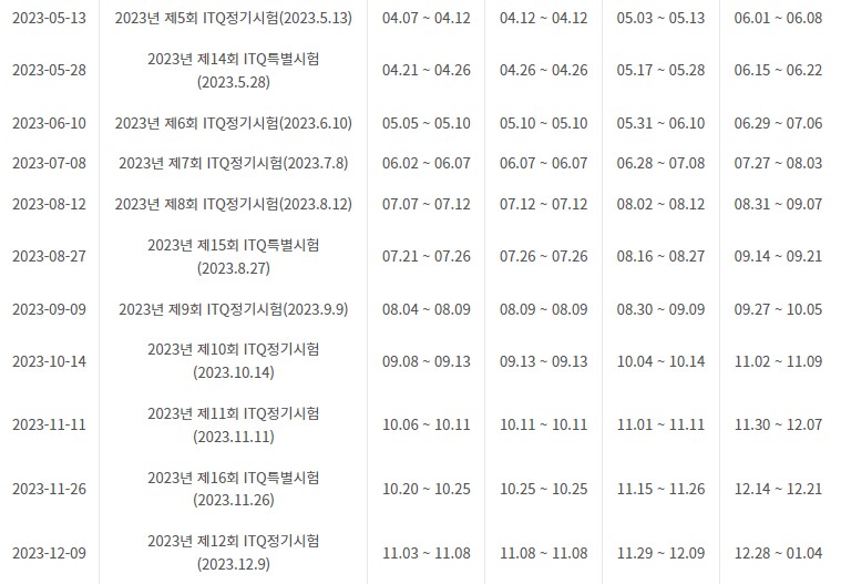 ITQ 자격증 시험일정