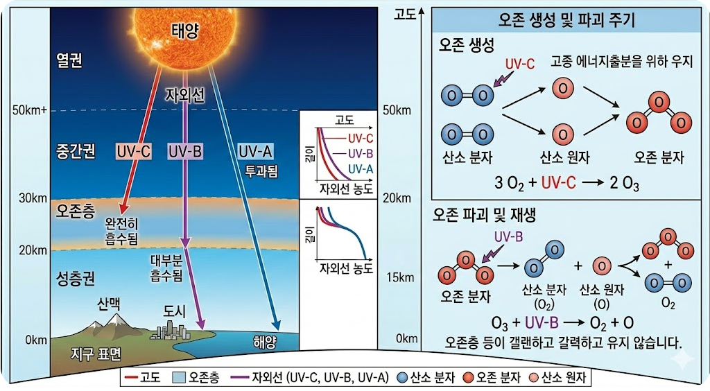 오존층 자외선 흡수 성층권 20-30km 생명체 보호