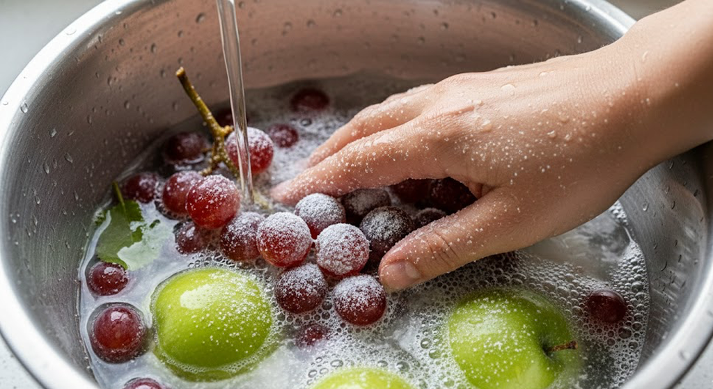 베이킹소다로 사과,포도 등 과일 씻는 사진