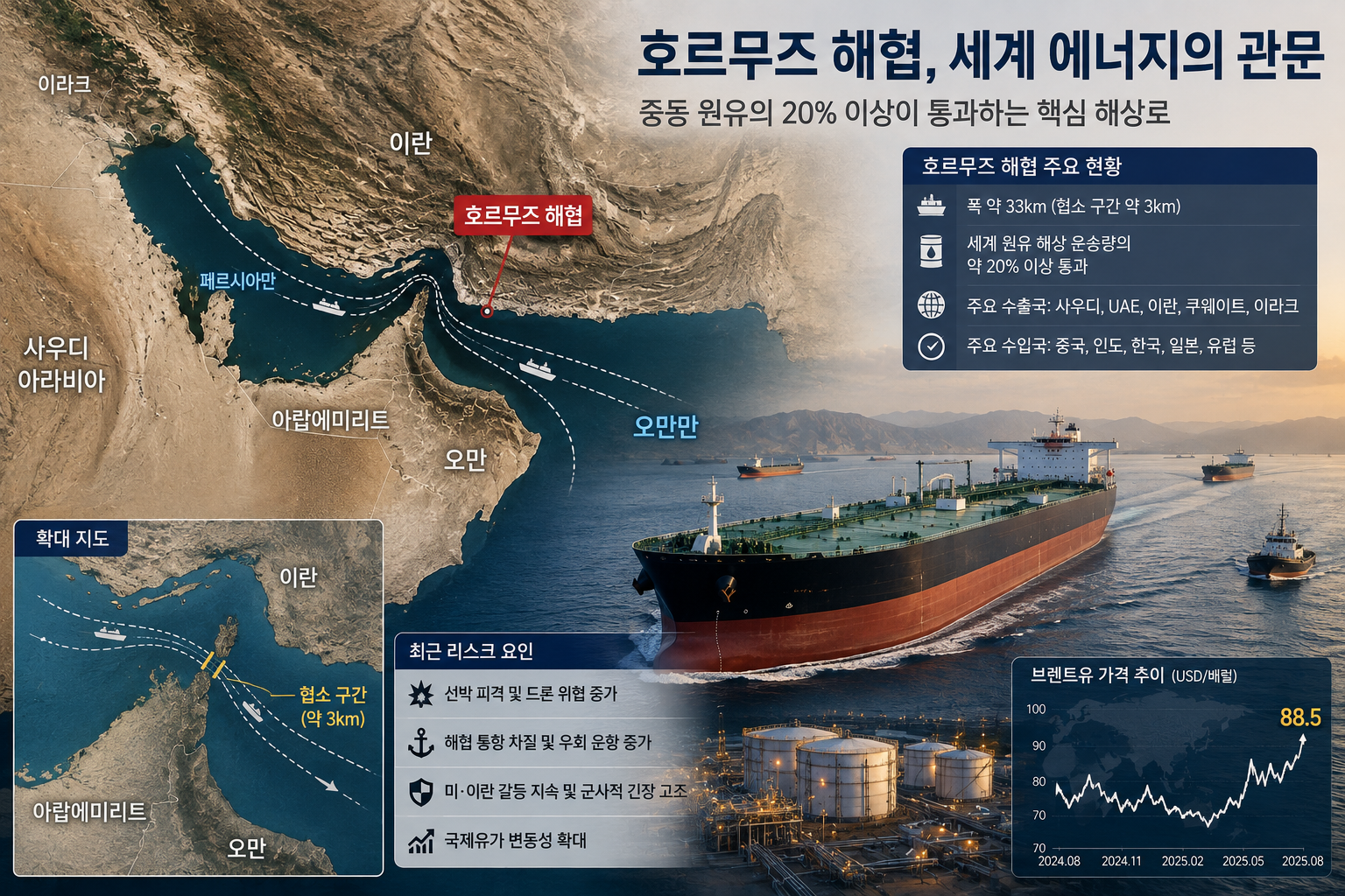 호르무즈 해협 및 홍해 바브엘만데브 지정학적 리스크 지도