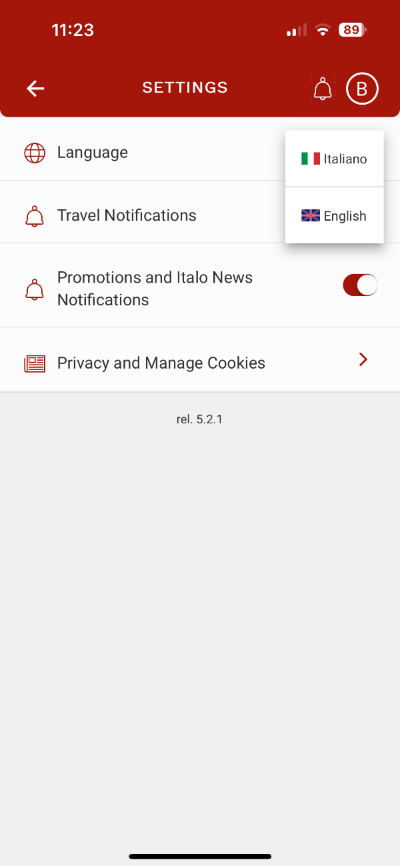 이딸로 앱 - 언어 설정