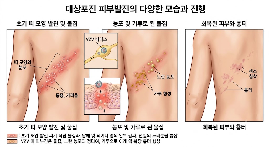 대상포진 피부발진의 다양한 모습