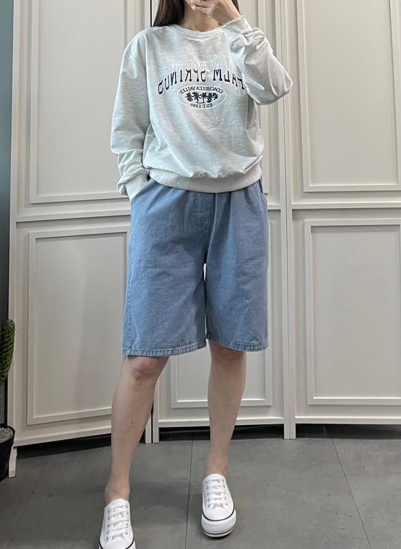 여성 여름 청반바지 빅사이즈 밴딩 5부