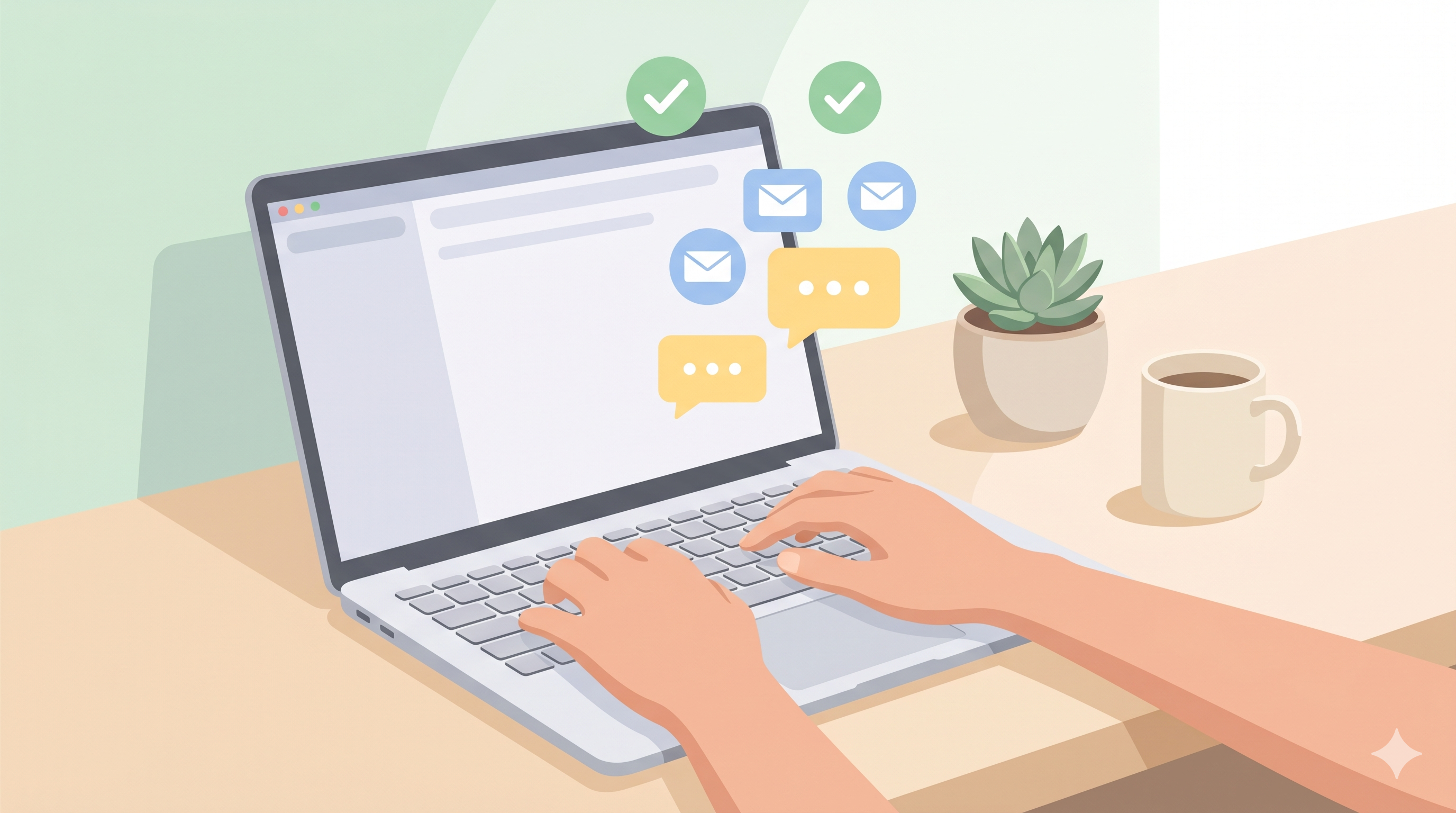 illustration of monitoring online mentions 
with Google Alerts on laptop