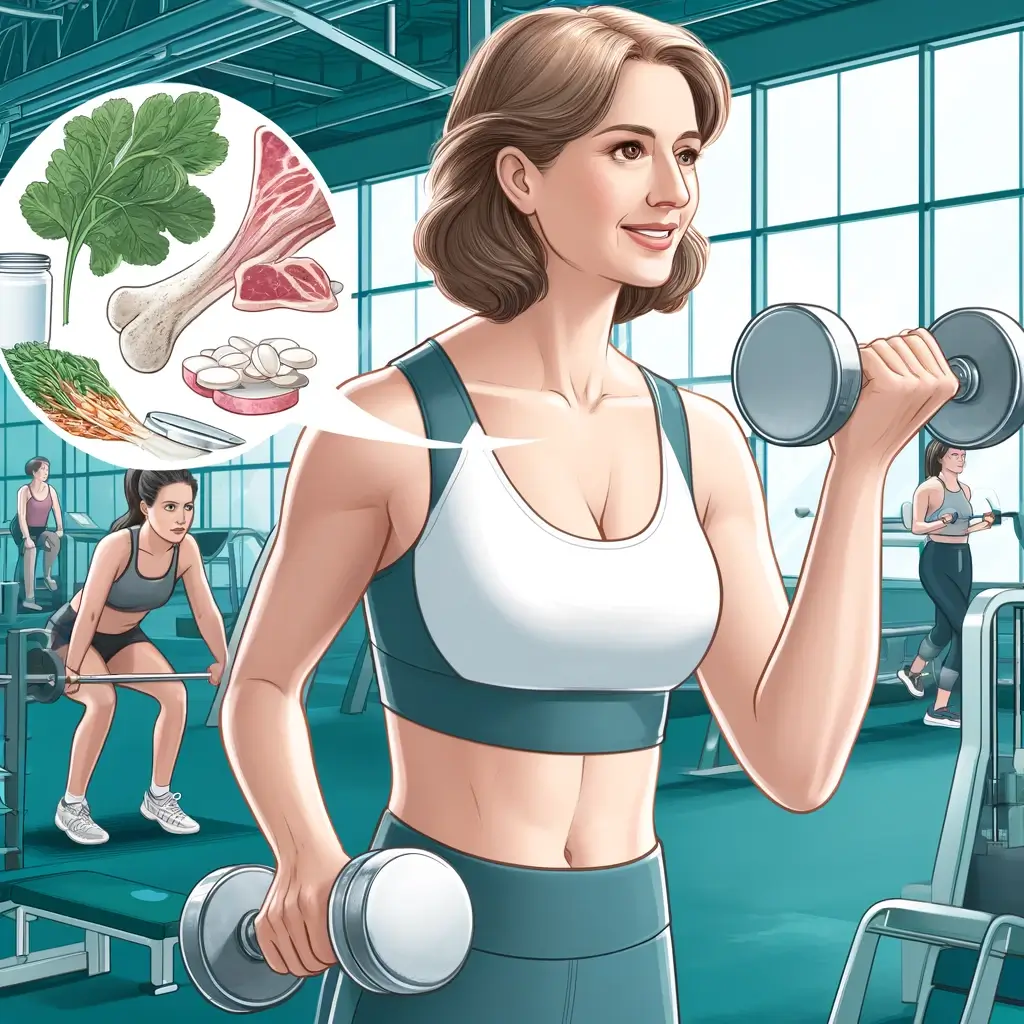 뼈 건강 증진을 위해 헬스장에서 운동중인 중년여성