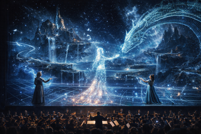 프로젝션 매핑과 홀로그램이 도입된 현대 오페라의 디지털 무대 연출