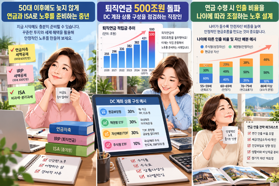 연금 수령 시 인출 비율을 나이에 따라 조절하는 노후 설계 장면