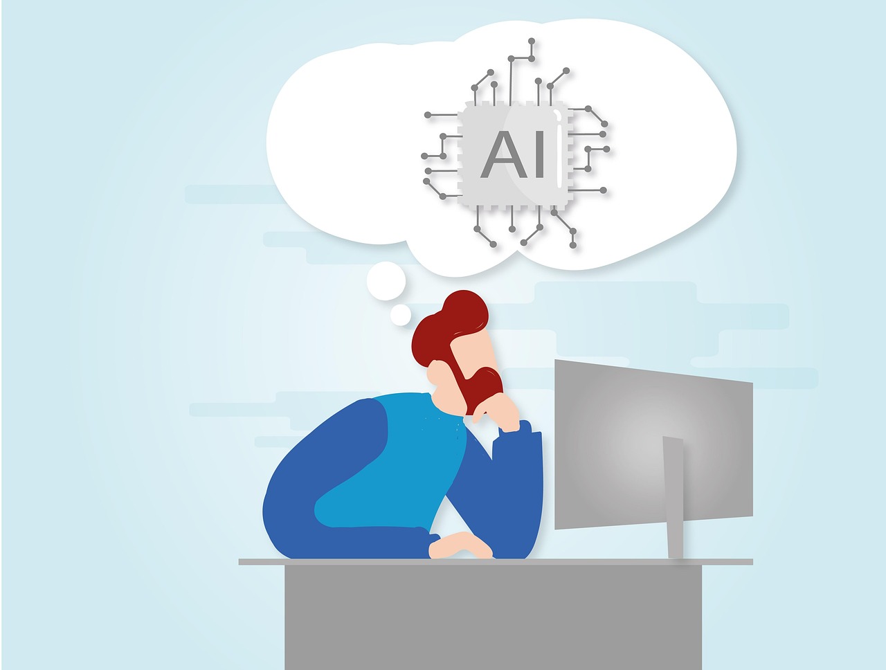 컴퓨터 화면을 보고 있는 남자가 생각하는 AI