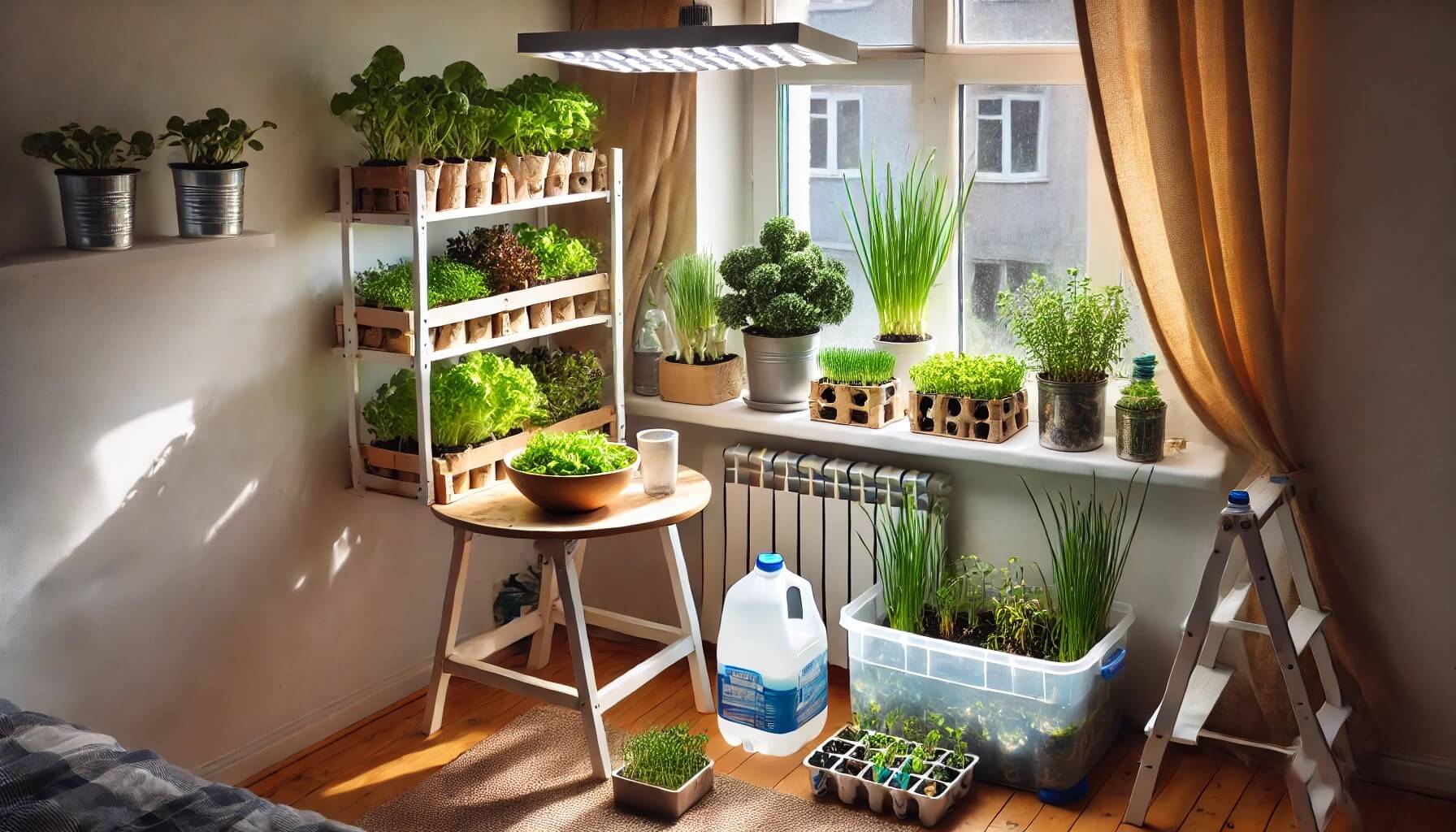 1인 가구의 실내 텃밭 라이프를 담은 이미지