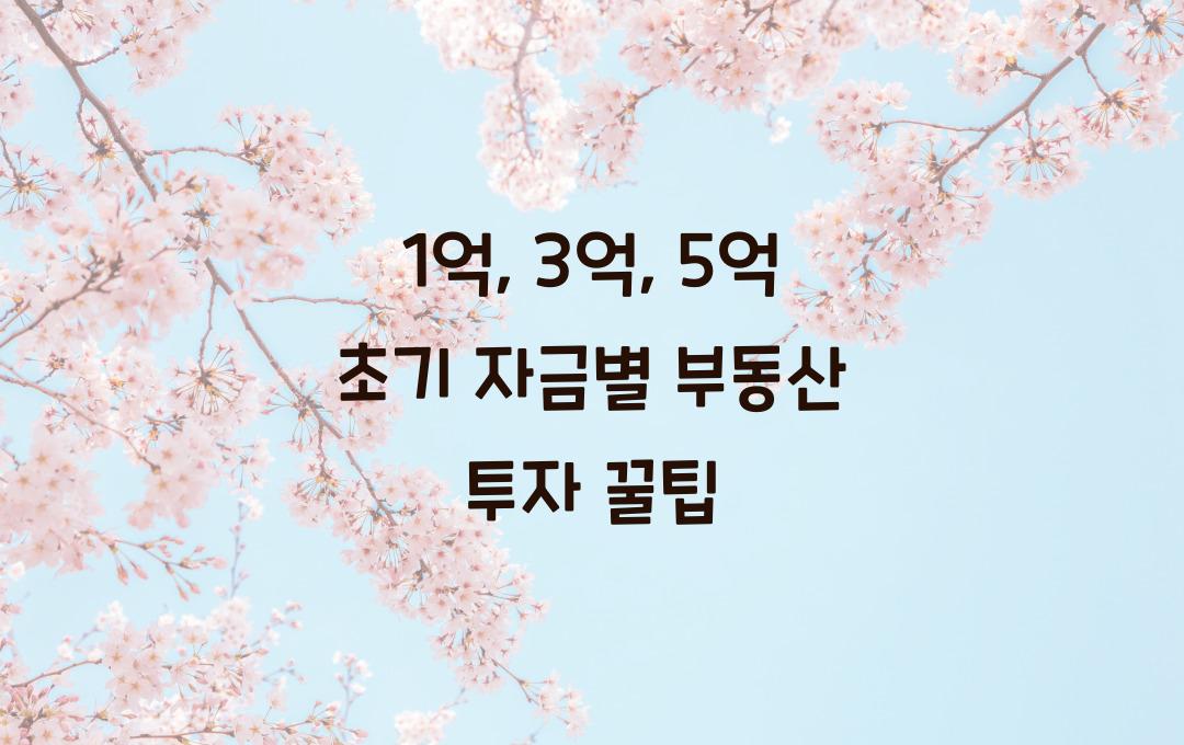  1억, 3억, 5억  초기 자금별 맞춤형 부동산 투자 접근법