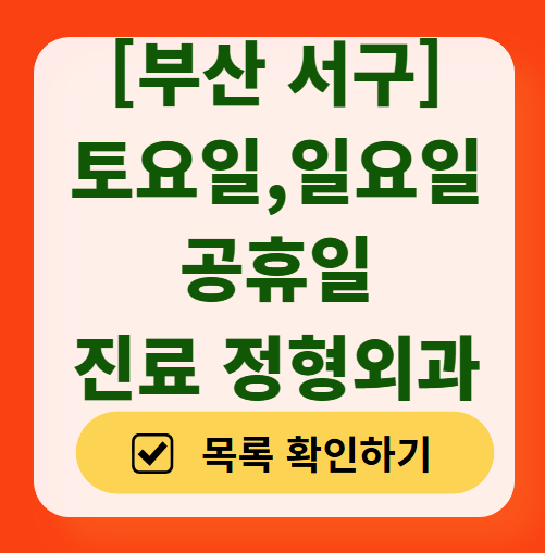 부산 서구 일요일 문 여는 정형외과 목록 ❘ 토요일, 주말, 공휴일 진료 영업 병원 리스트