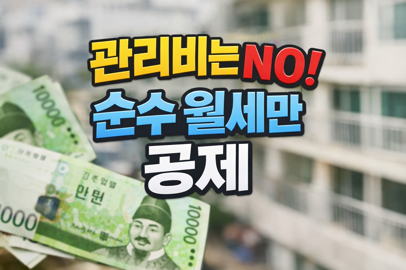 아파트 배경과 만원권 지폐 이미지 위에 &lsquo;관리비는 NO, 순수 월세만 공제&rsquo; 문구가 표시된 월세 소득공제 안내 썸네일