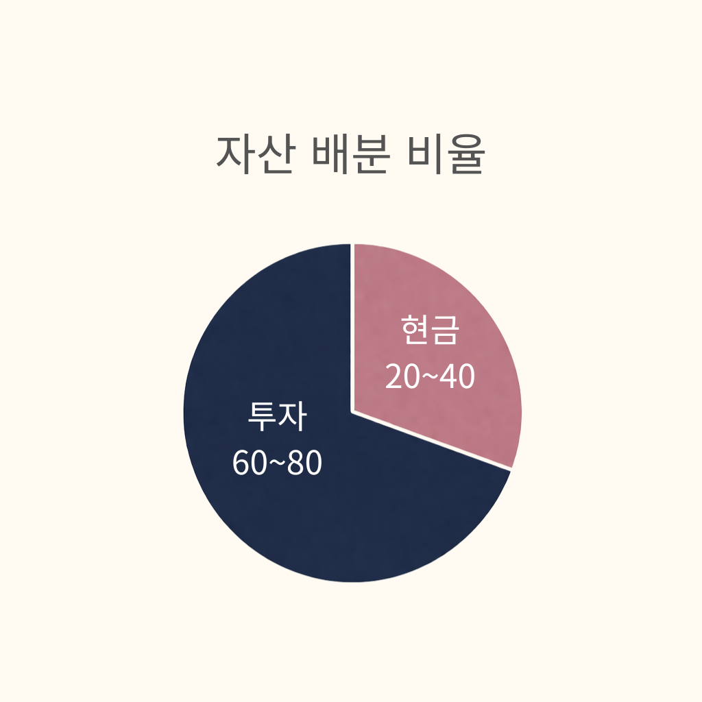 투자금과 현금에 대한 자산 배분 비율 예시를 표현한 이미지