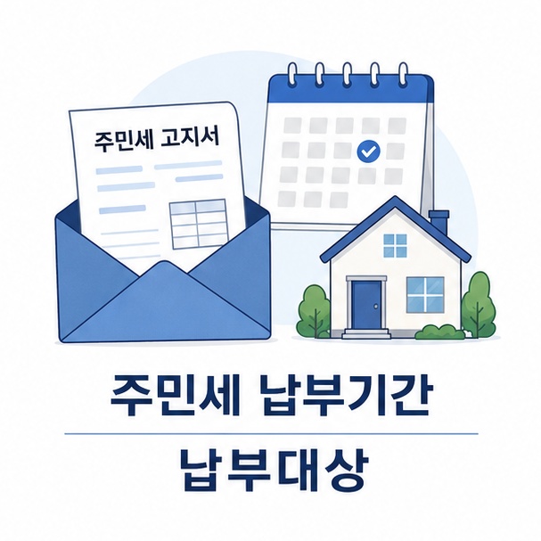 주민세 고지서와 달력을 이용해 주민세 납부기간과 납부대상을 안내한 이미지