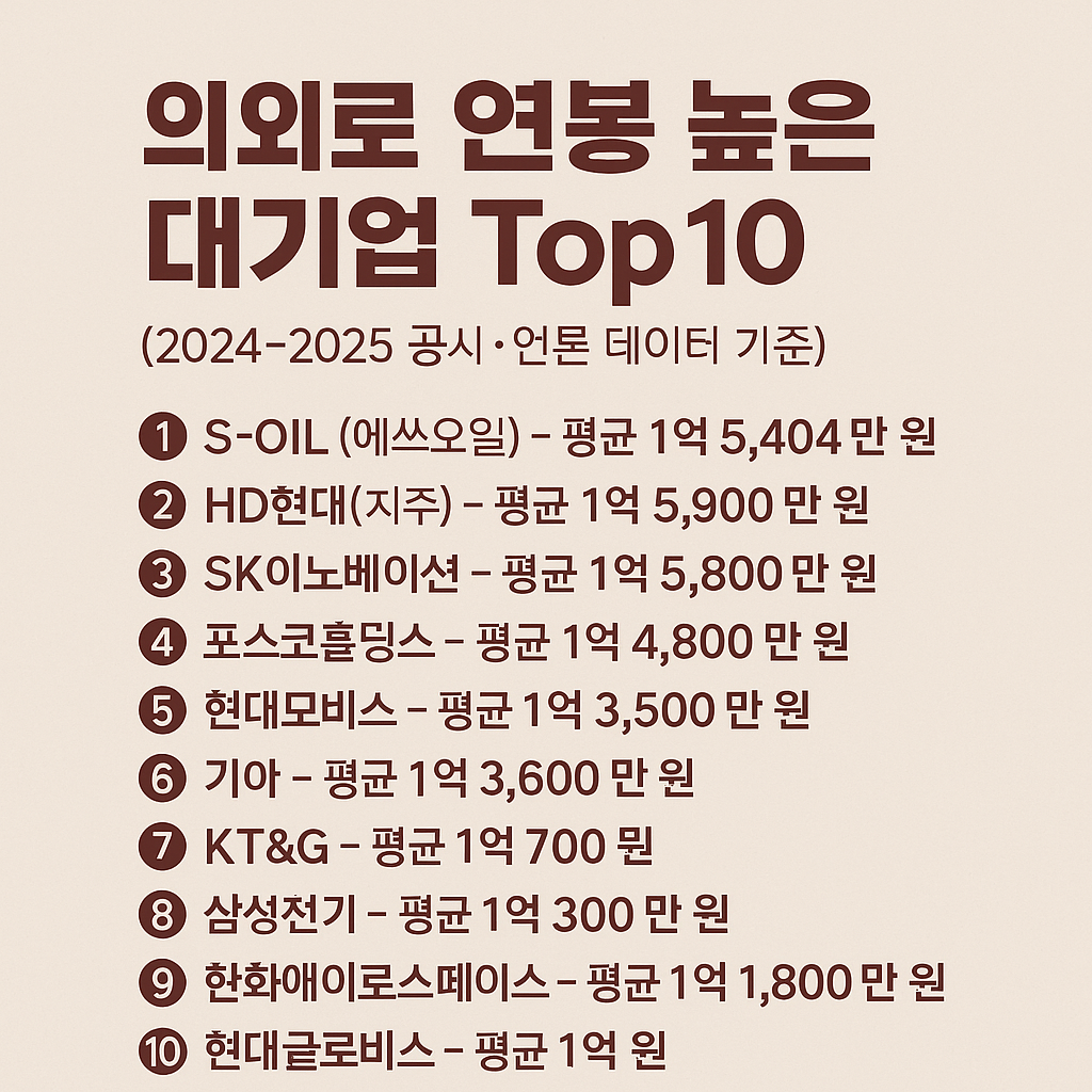 의외로 연봉 높은 대기업 TOP10