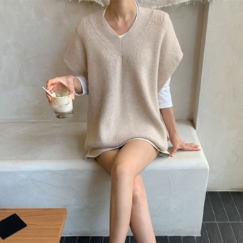 3color 울 브이넥 여자 여성 니트 조끼 베스트 롱 오버핏 가을 봄