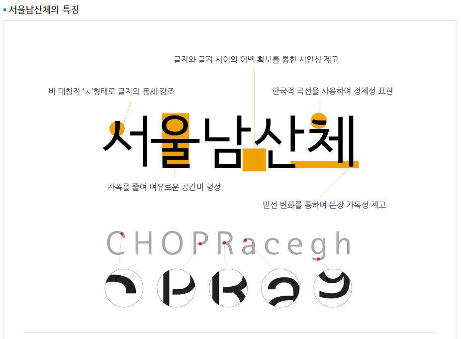 서울남산체의 특징