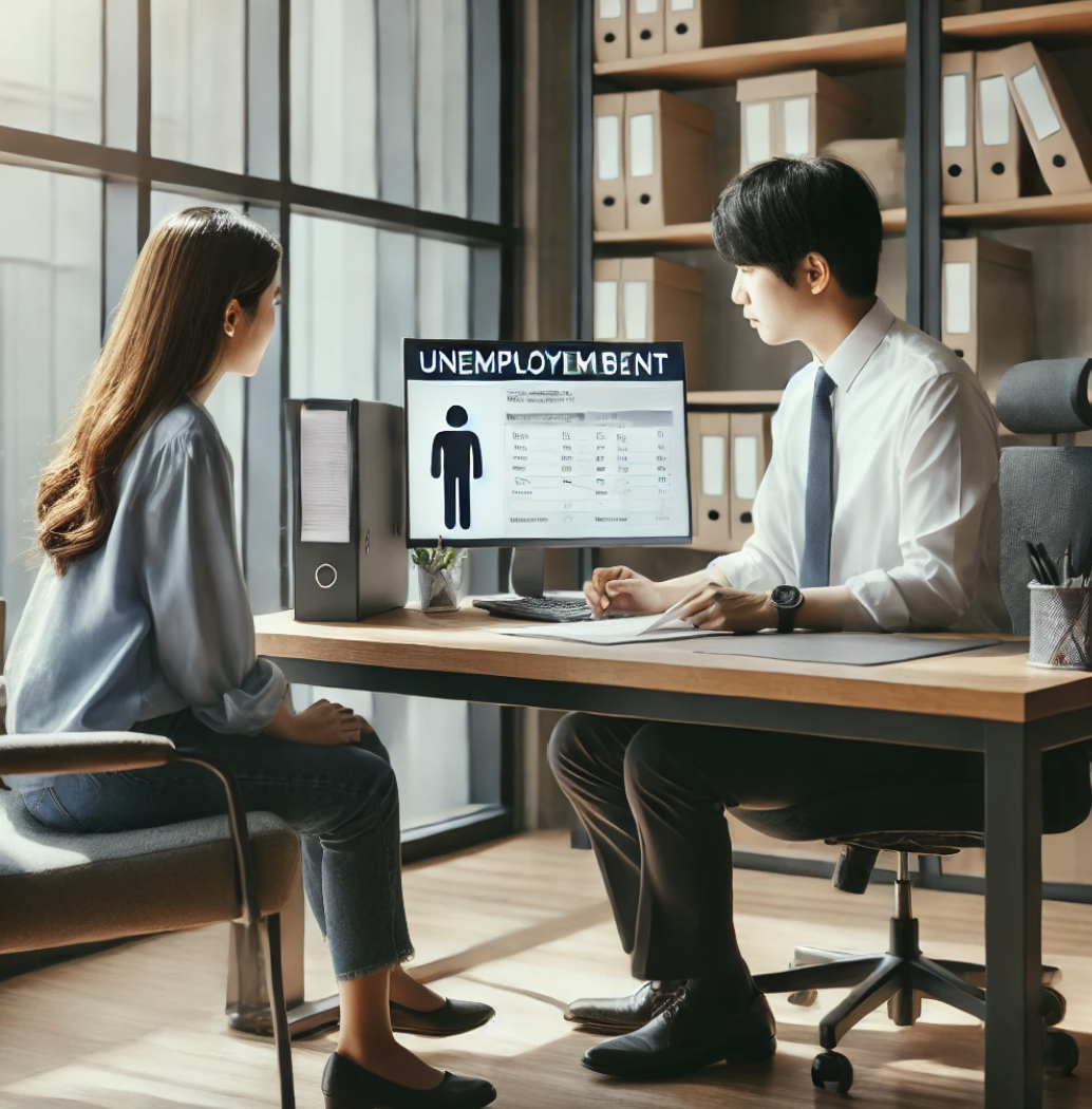 전문가와 실업급여 상담을 받고 있는 직원