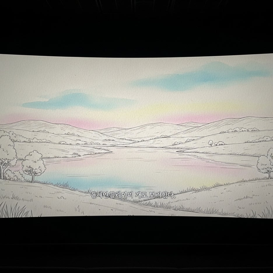 영화관 스크린에 띄워진 아름다운 자막의 한 장면