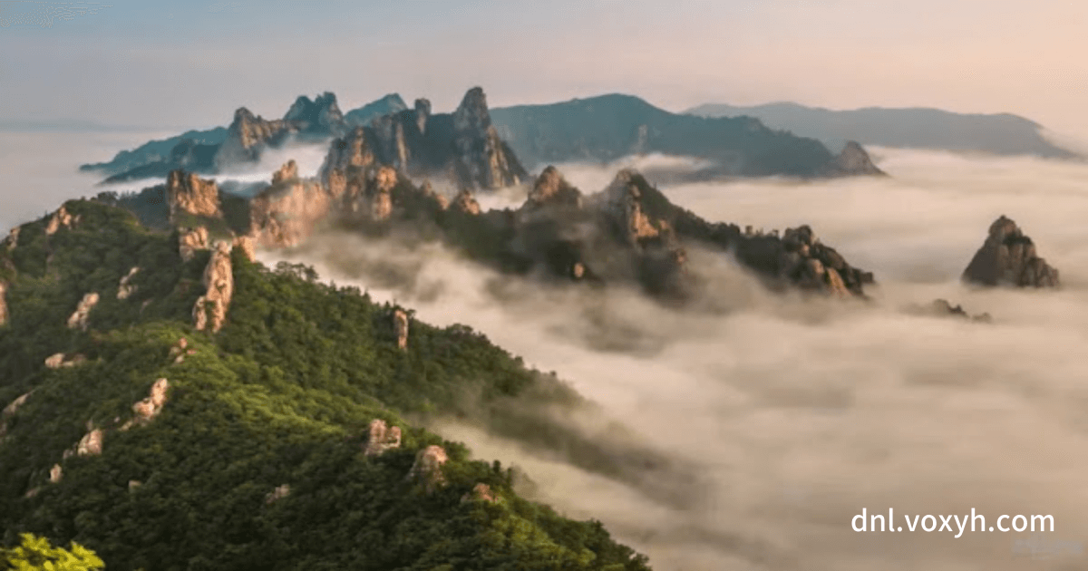 설악산 봉우리의 여름 운무