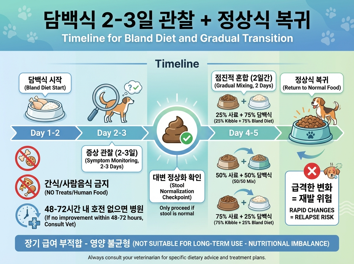담백식 2~3일 관찰 후 정상식 복귀