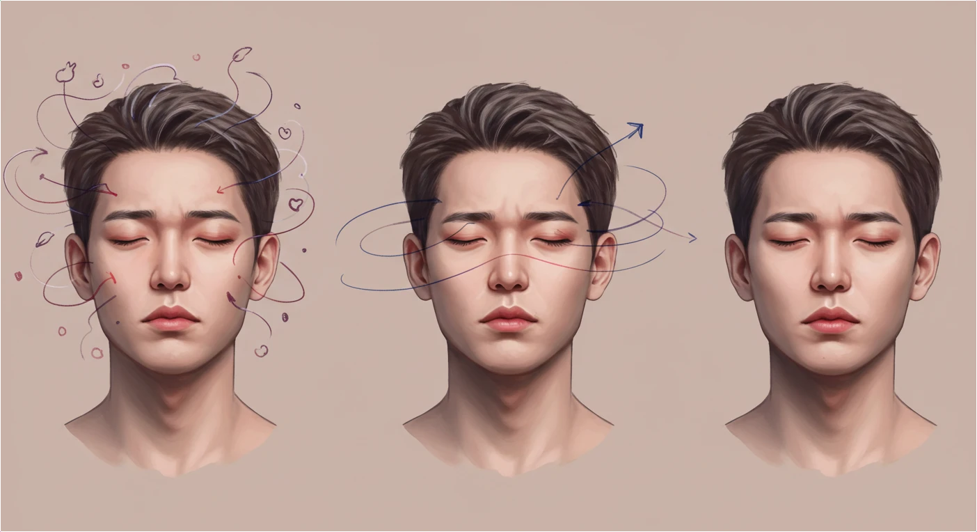 스트레스로 인한 감정적 혼란을 겪다가 평온해지는