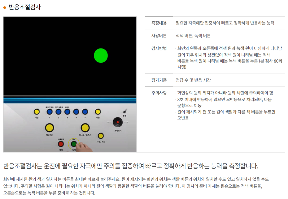 운전적성정밀검사 - 반응조절검사.