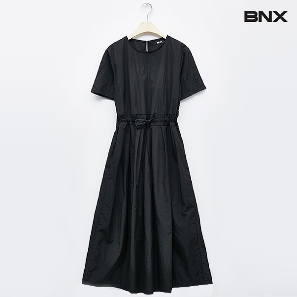 BNX 허리 밴딩 나일론 롱 반팔 원피스 BU1OP051L0