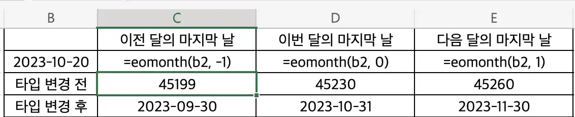 엑셀 월말 날짜
