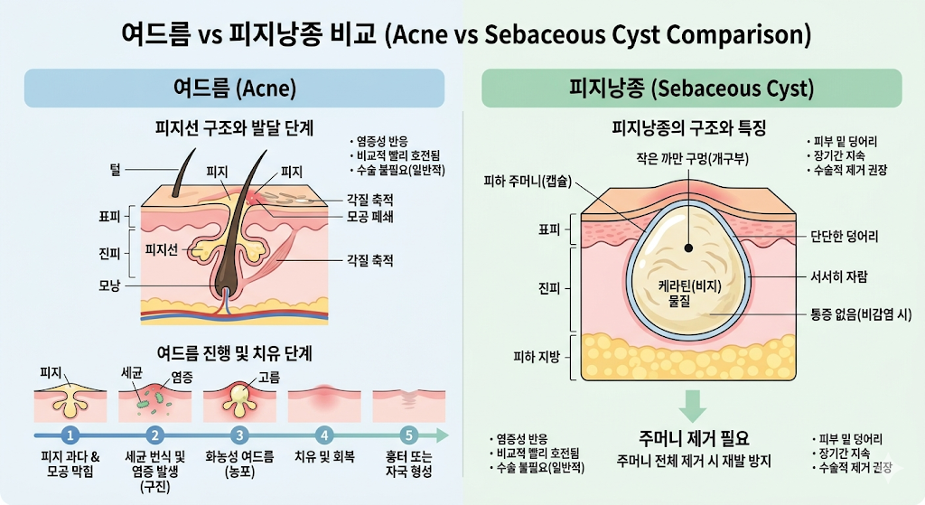 여드름과 피지낭종의 차이점 (구별법)