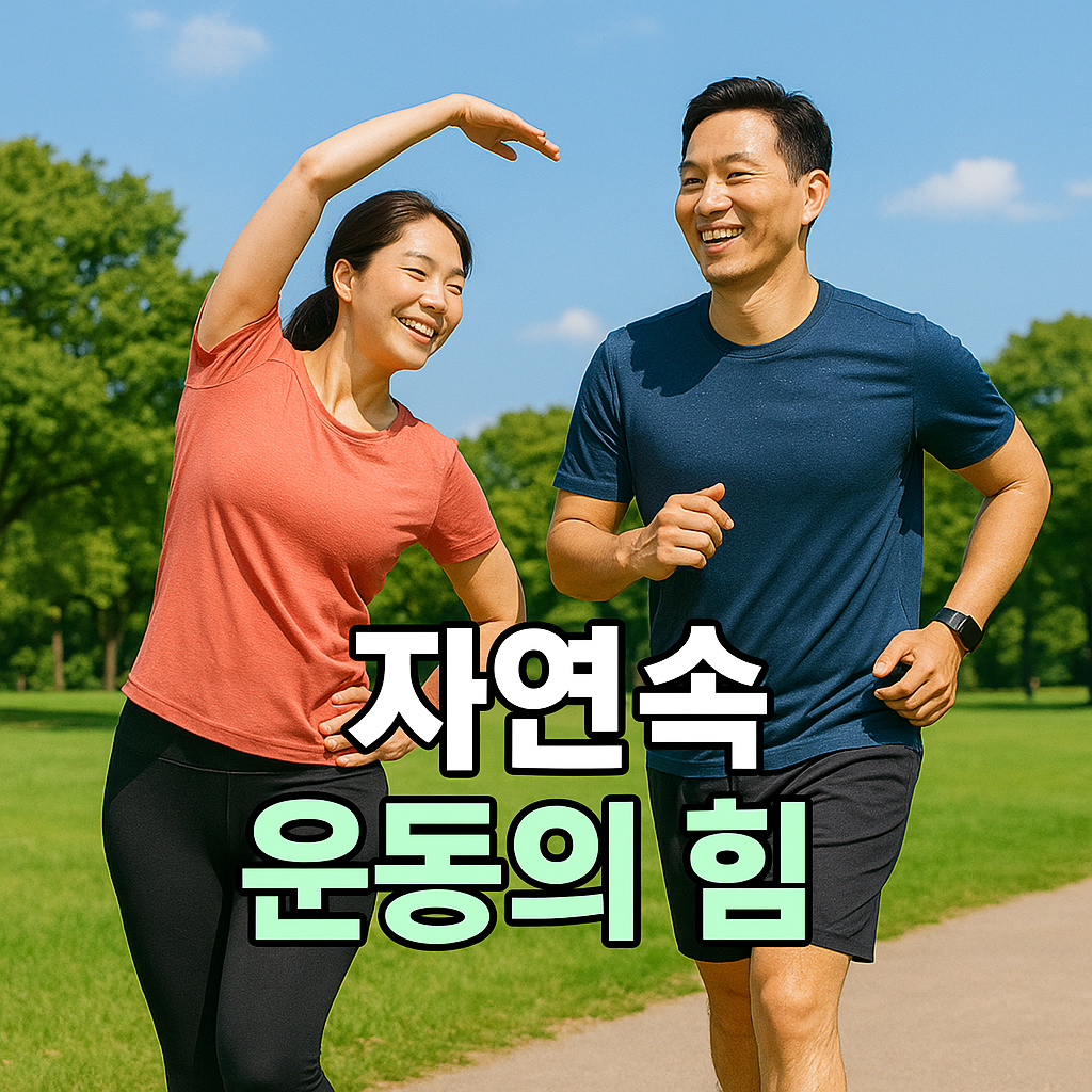 도심 공원에서 자연의 기운을 즐기며 함께 운동하는 커플
