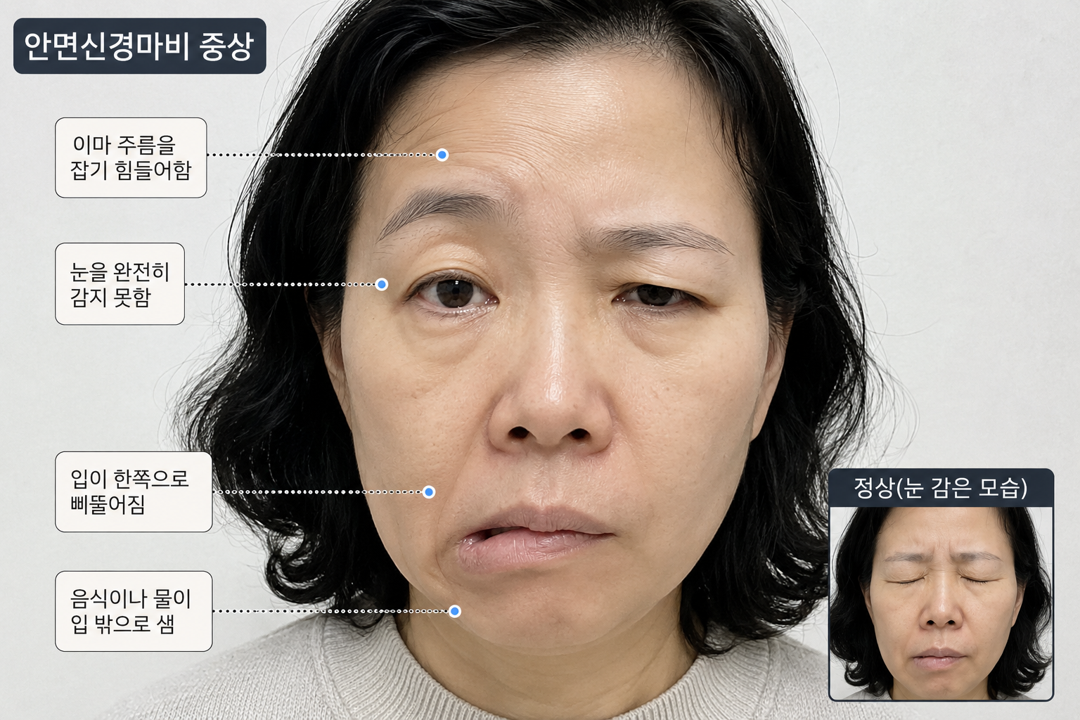 안면신경마비(눈가 떨림에서 입꼬리까지) 신호