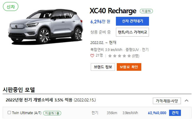 볼보 XC40 리차지 가격