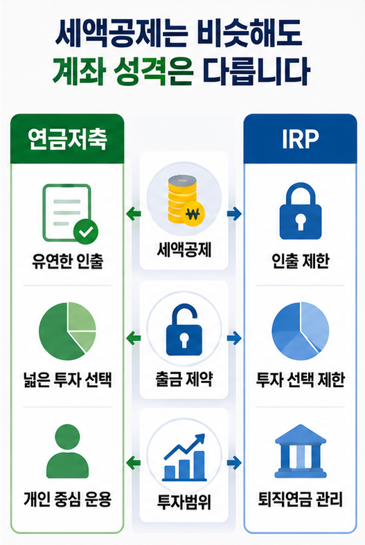 연금저축 IRP 차이에서 세액공제 출금 투자범위 비교