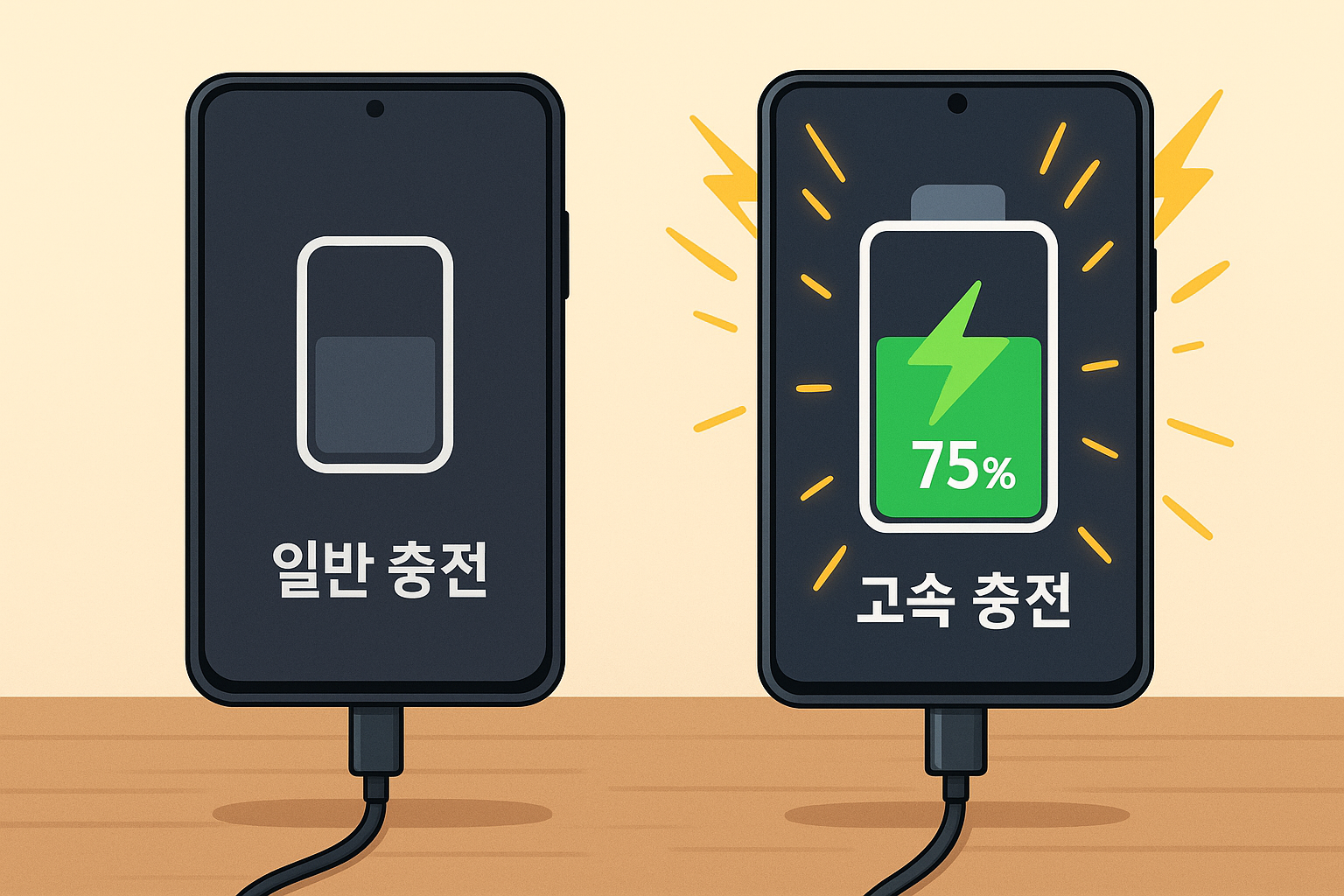 USB-C 케이블의 충전 속도 차이를 비교한 시각 자료