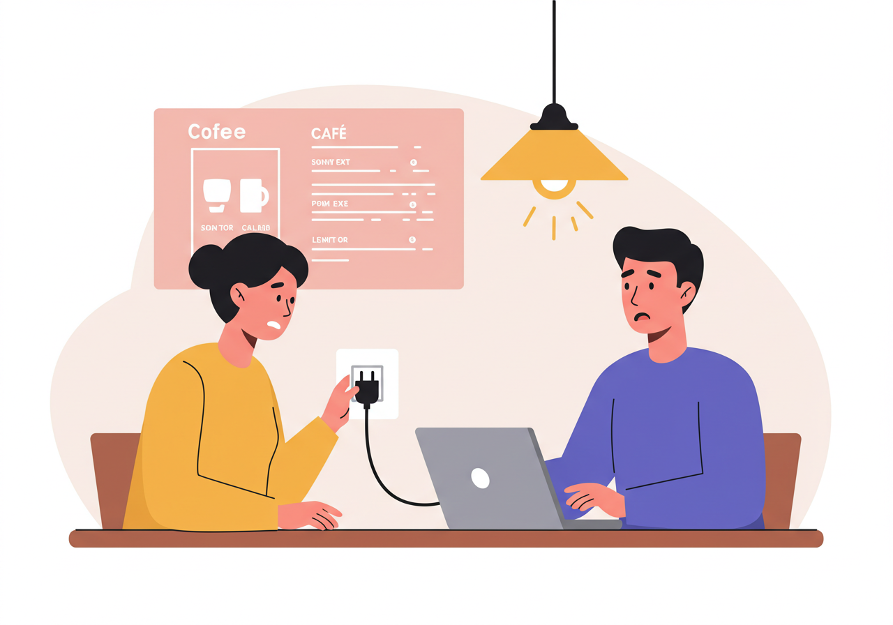 카페에서 무단으로 콘센트를 사용하는 손님