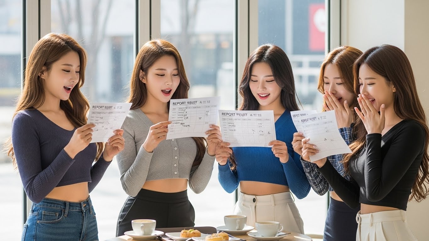 성적표를 보는 여성들