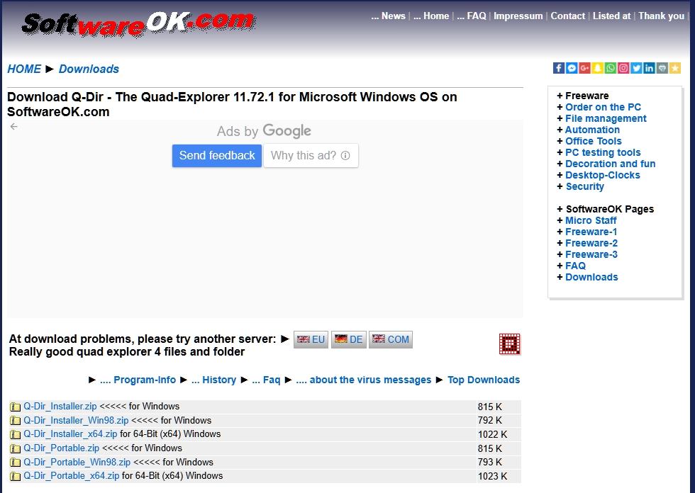 Q-Dir 다운로드 페이지