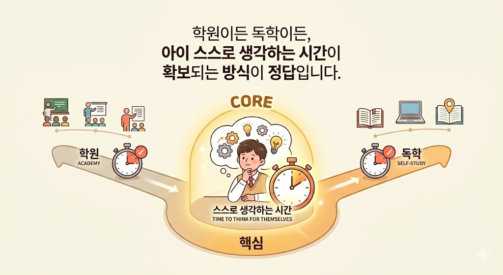 학원이든 독학이든, 아이 스스로 생각하는 시간이 확보되는 방식이 정답입니다