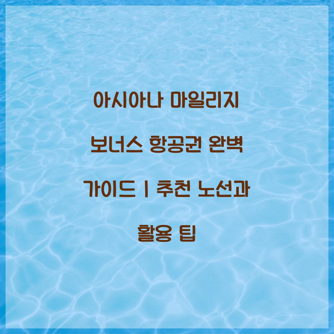 아시아나 마일리지 보너스 항공권