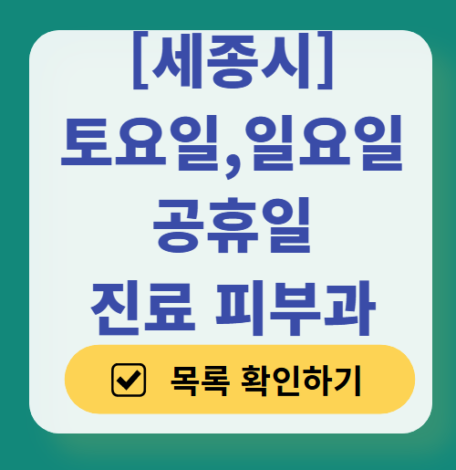 세종시 일요일 문 여는 피부과 목록 ❘ 토요일, 주말, 공휴일 영업 병원 (두드러기, 아토피, 습진, 피부염, 여드름 진료)