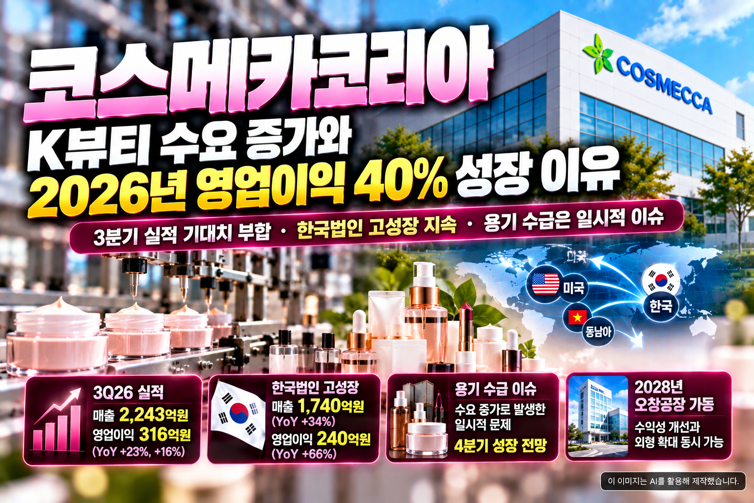 코스메카코리아 K뷰티 수요 증가와 한국법인 고성장, 2026년 영업이익 성장 전망