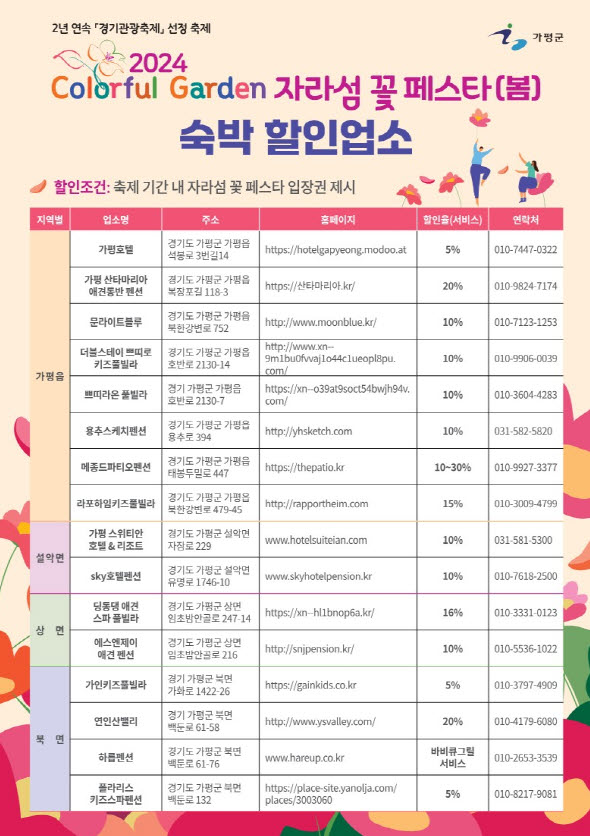 자라섬 꽃 페스타 숙박 할인 업소